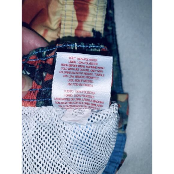 Merona Mens L Blue Orange Beach Aloha Floral Board Shorts Swim Trunks Drawstring - Picture 10 of 10